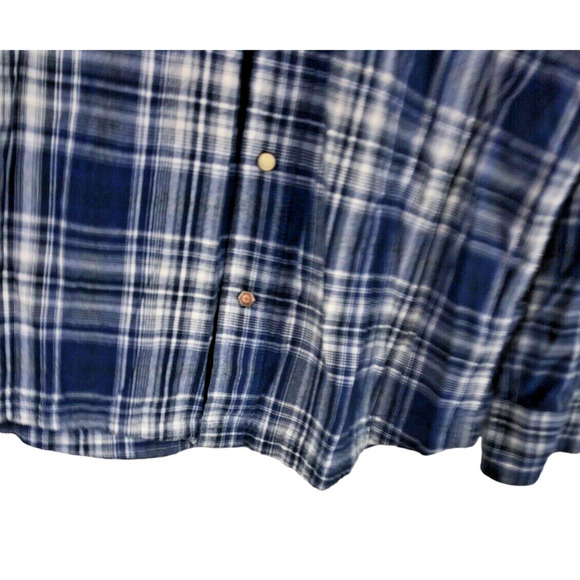 Ariat Retro Fit Shirt Medium Pearl Snap Brushed Cotton Mens Western Blue Plaid - Picture 5 of 8